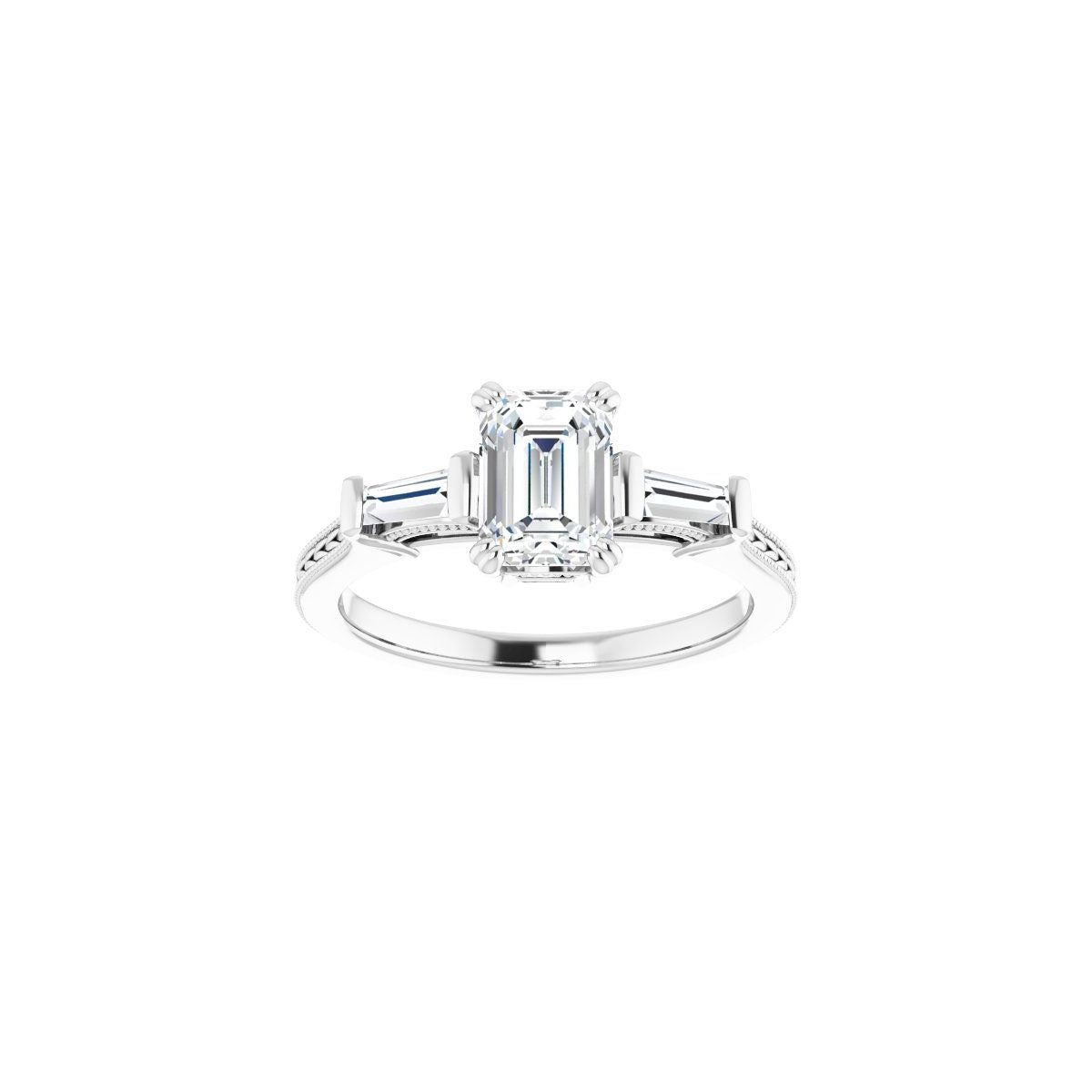 Emerald Twin-Prong Three-Stone Engagement Ring Semi-Mount - gallery - Series 122970