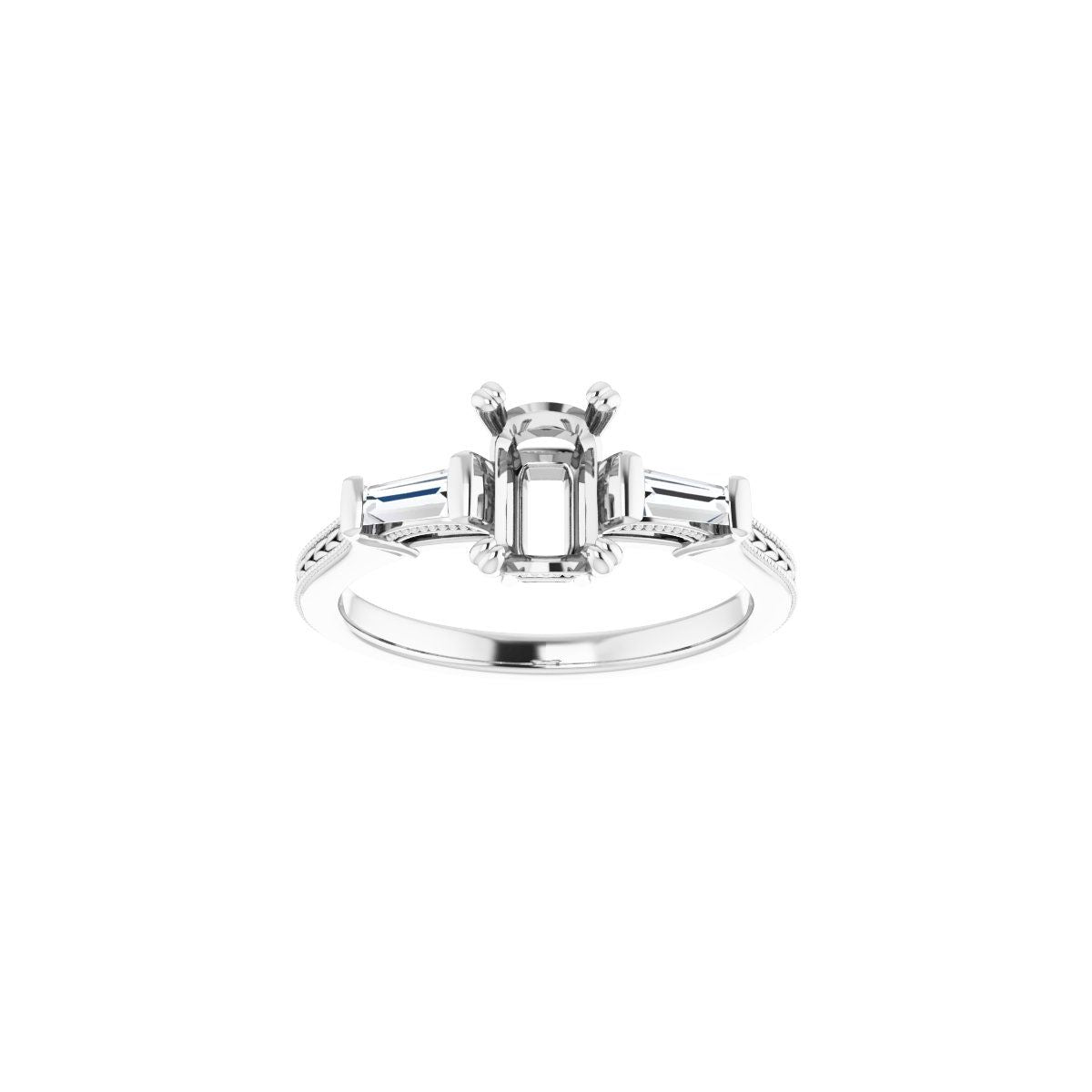 Emerald Twin-Prong Three-Stone Engagement Ring Semi-Mount - gallery - Series 122970