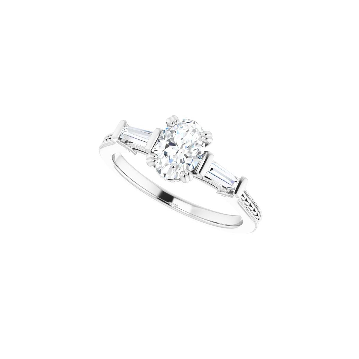Oval Twin-Prong Three-Stone Engagement Ring Semi-Mount - gallery - Series 122970