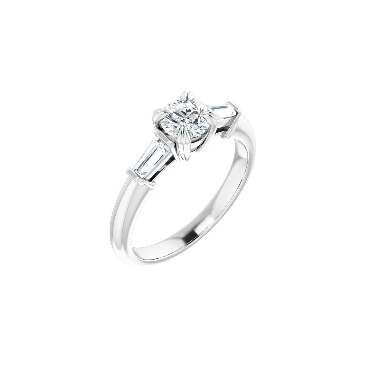 Natural Diamond Round Double Claw-Prong Three-Stone Engagement Ring Semi-Mount - Platinum - Series 122977