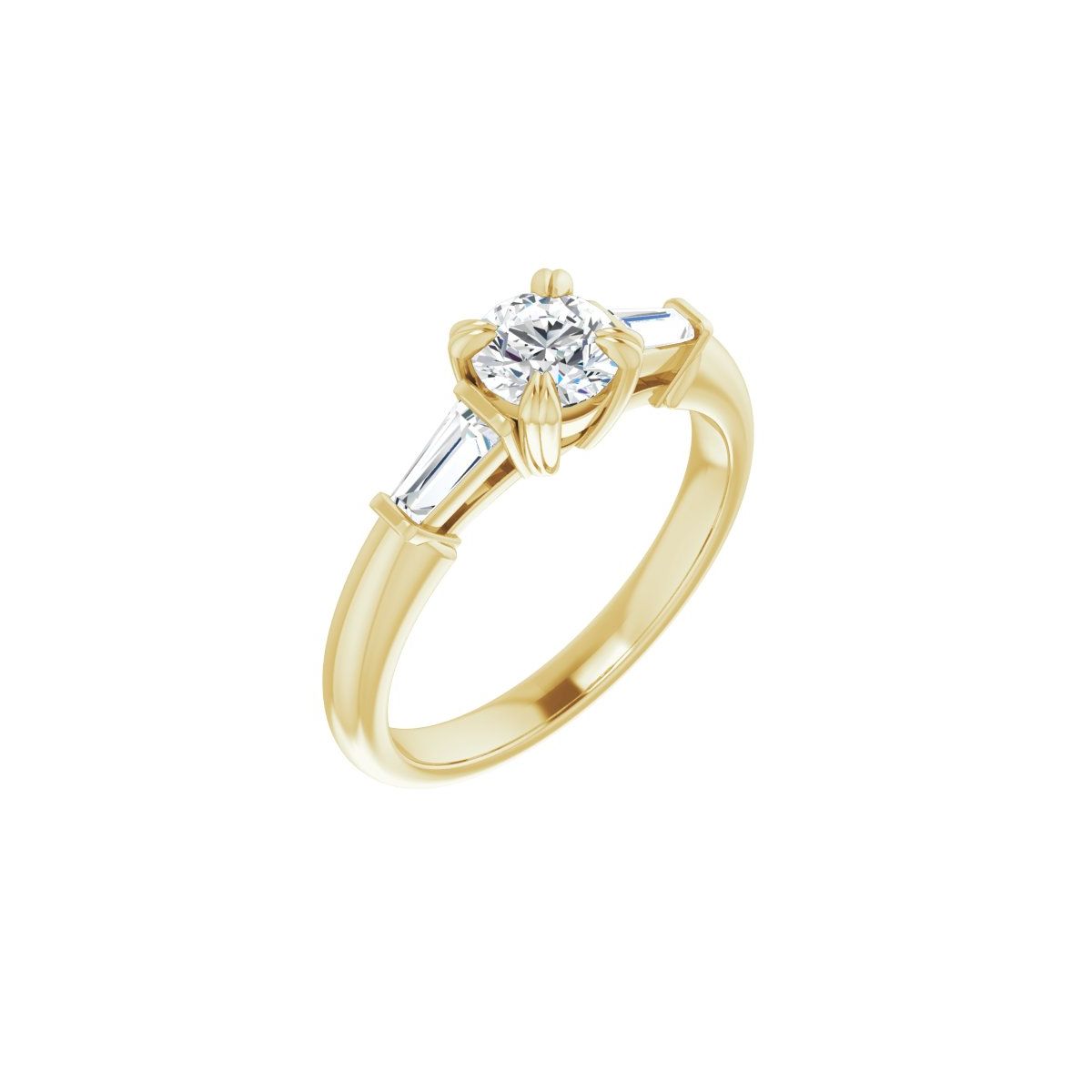 Natural Diamond Round Double Claw-Prong Three-Stone Engagement Ring Semi-Mount - 14K Yellow Gold - Series 122977