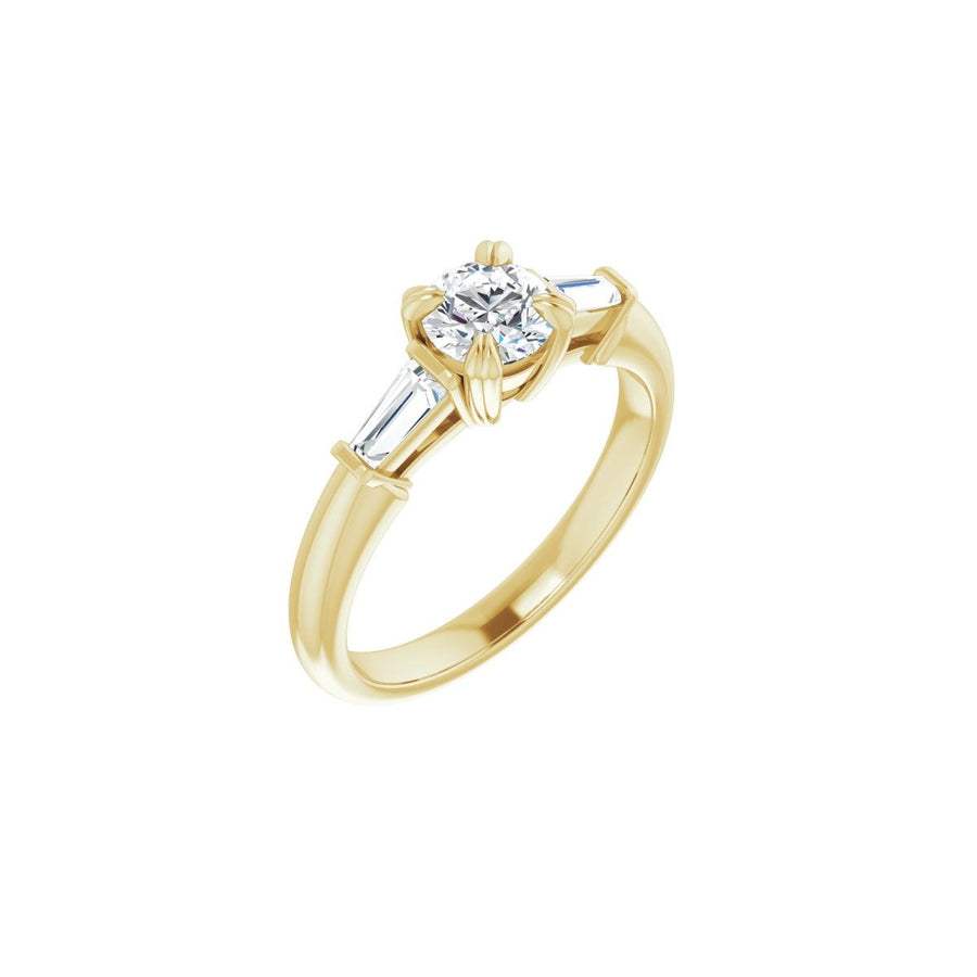 Natural Diamond Round Double Claw-Prong Three-Stone Engagement Ring Semi-Mount - 14K Yellow Gold - Series 122977