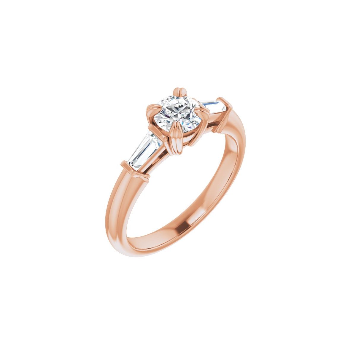 Natural Diamond Round Double Claw-Prong Three-Stone Engagement Ring Semi-Mount - 14K Rose Gold - Series 122977