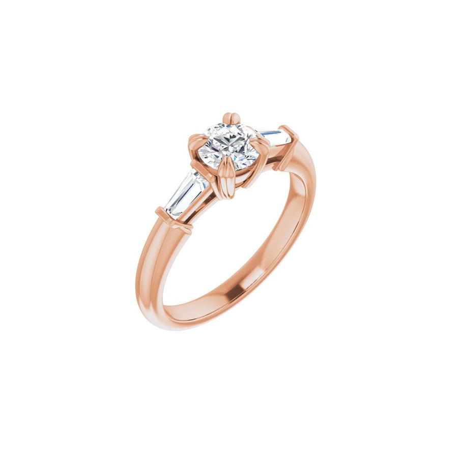 Natural Diamond Round Double Claw-Prong Three-Stone Engagement Ring Semi-Mount - 14K Rose Gold - Series 122977