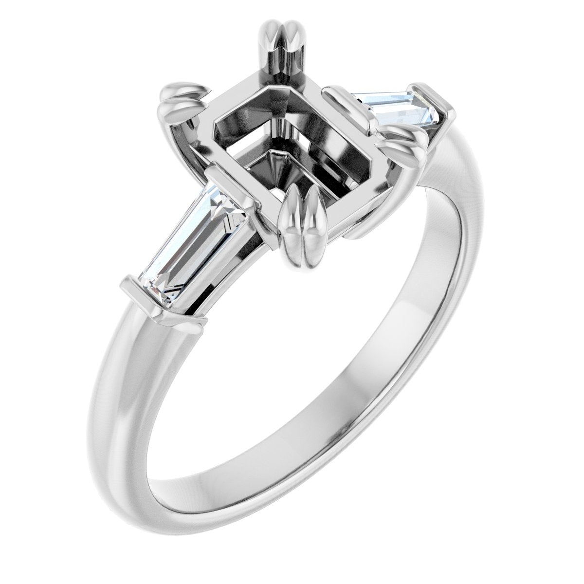 Emerald Double Claw-Prong Three-Stone Engagement Ring Semi-Mount - gallery - Series 122977