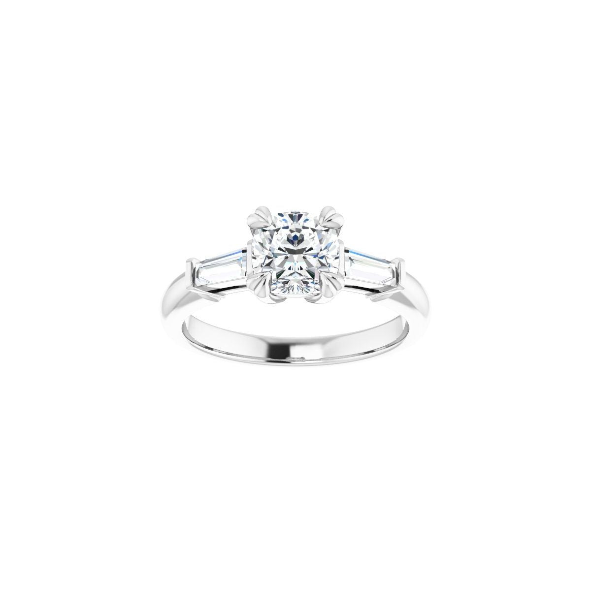 Cushion Double Claw-Prong Three-Stone Engagement Ring Semi-Mount - gallery - Series 122977