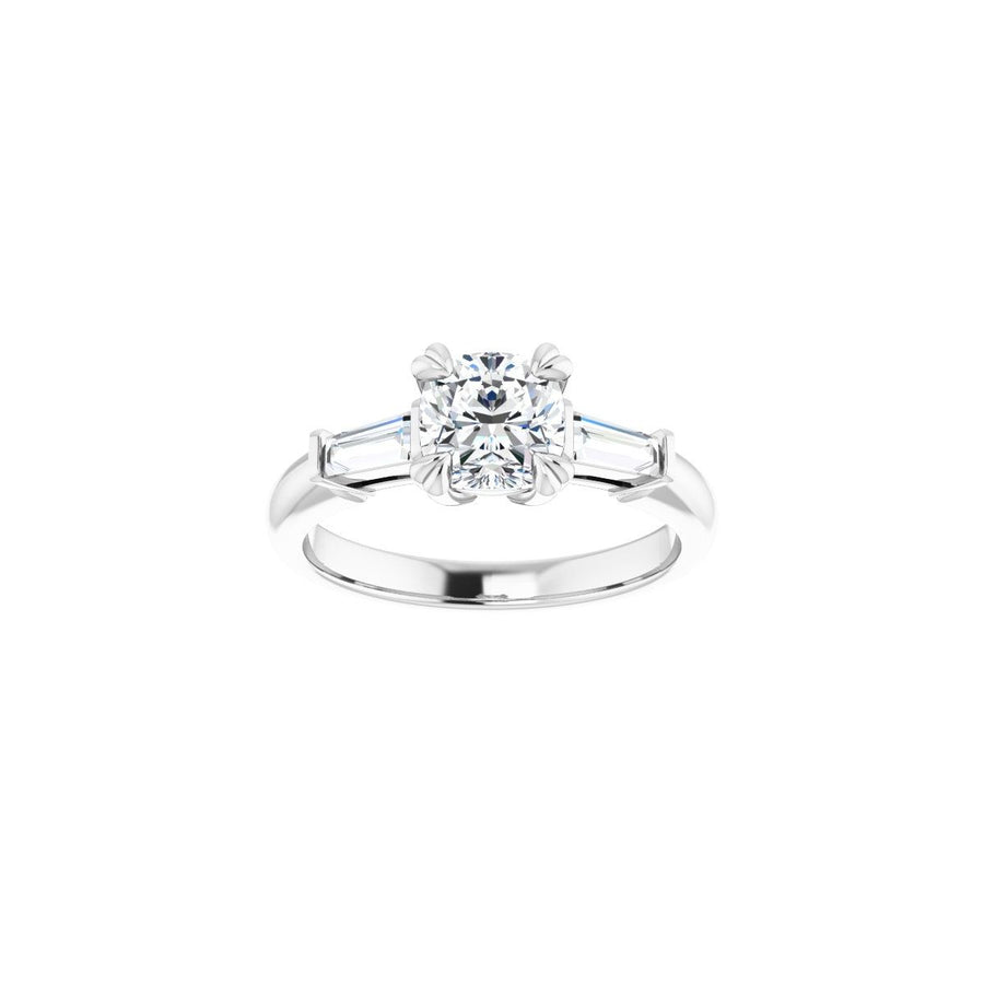 Cushion Double Claw-Prong Three-Stone Engagement Ring Semi-Mount - gallery - Series 122977