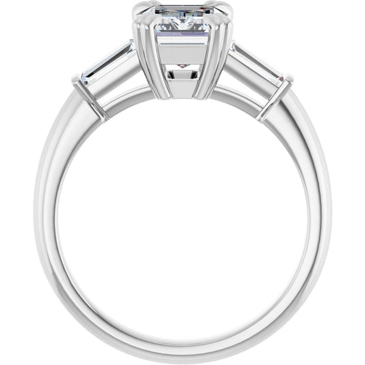 Emerald Double Claw-Prong Three-Stone Engagement Ring Semi-Mount - gallery - Series 122977