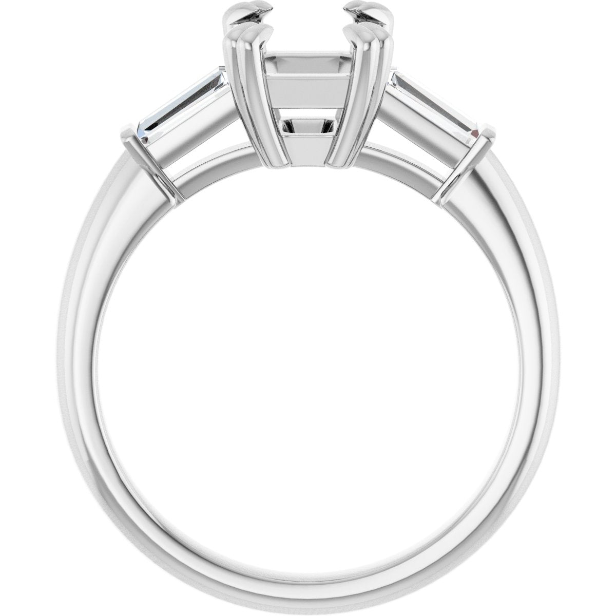Emerald Double Claw-Prong Three-Stone Engagement Ring Semi-Mount - gallery - Series 122977