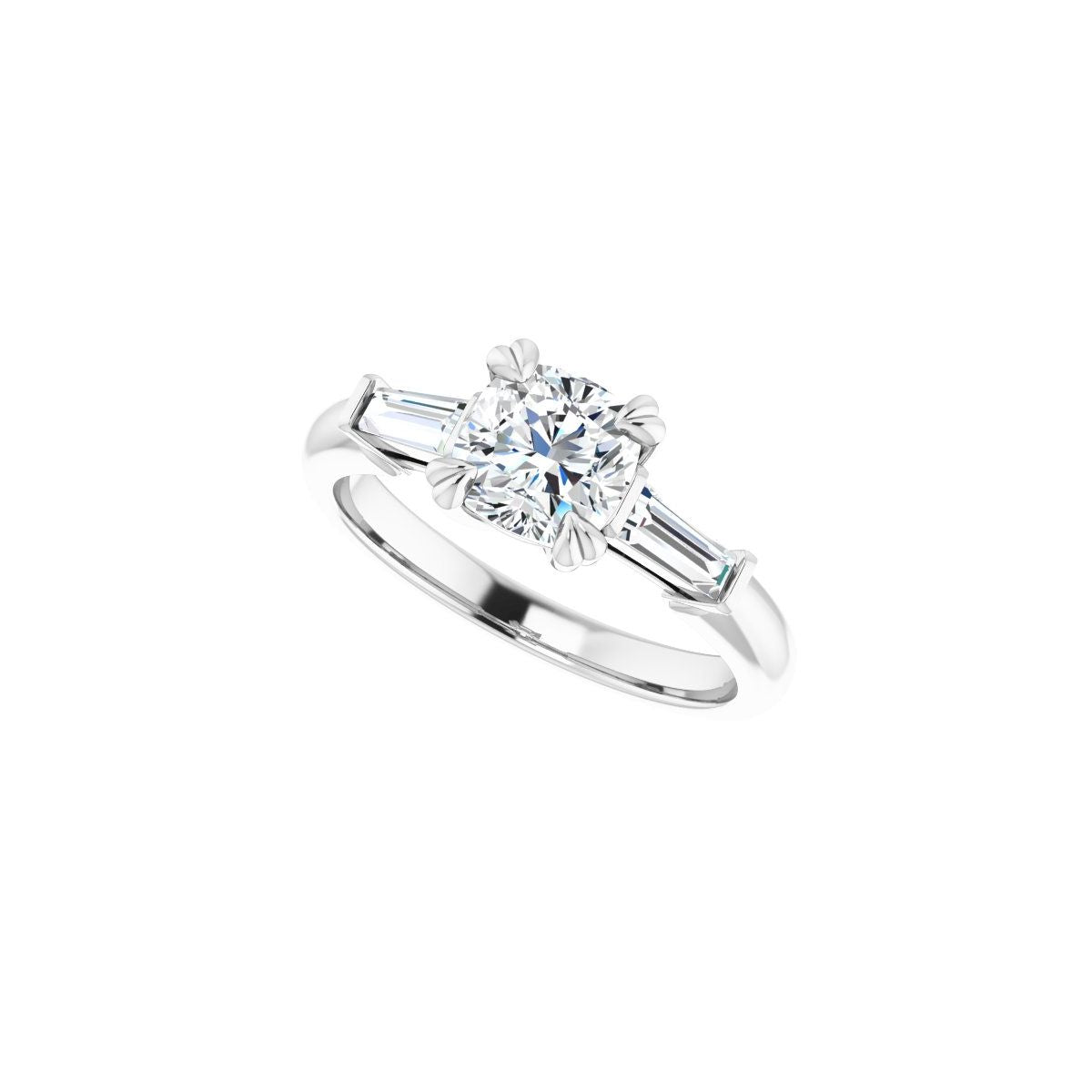 Cushion Double Claw-Prong Three-Stone Engagement Ring Semi-Mount - gallery - Series 122977