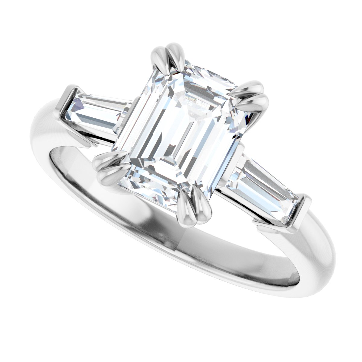 Emerald Double Claw-Prong Three-Stone Engagement Ring Semi-Mount - gallery - Series 122977