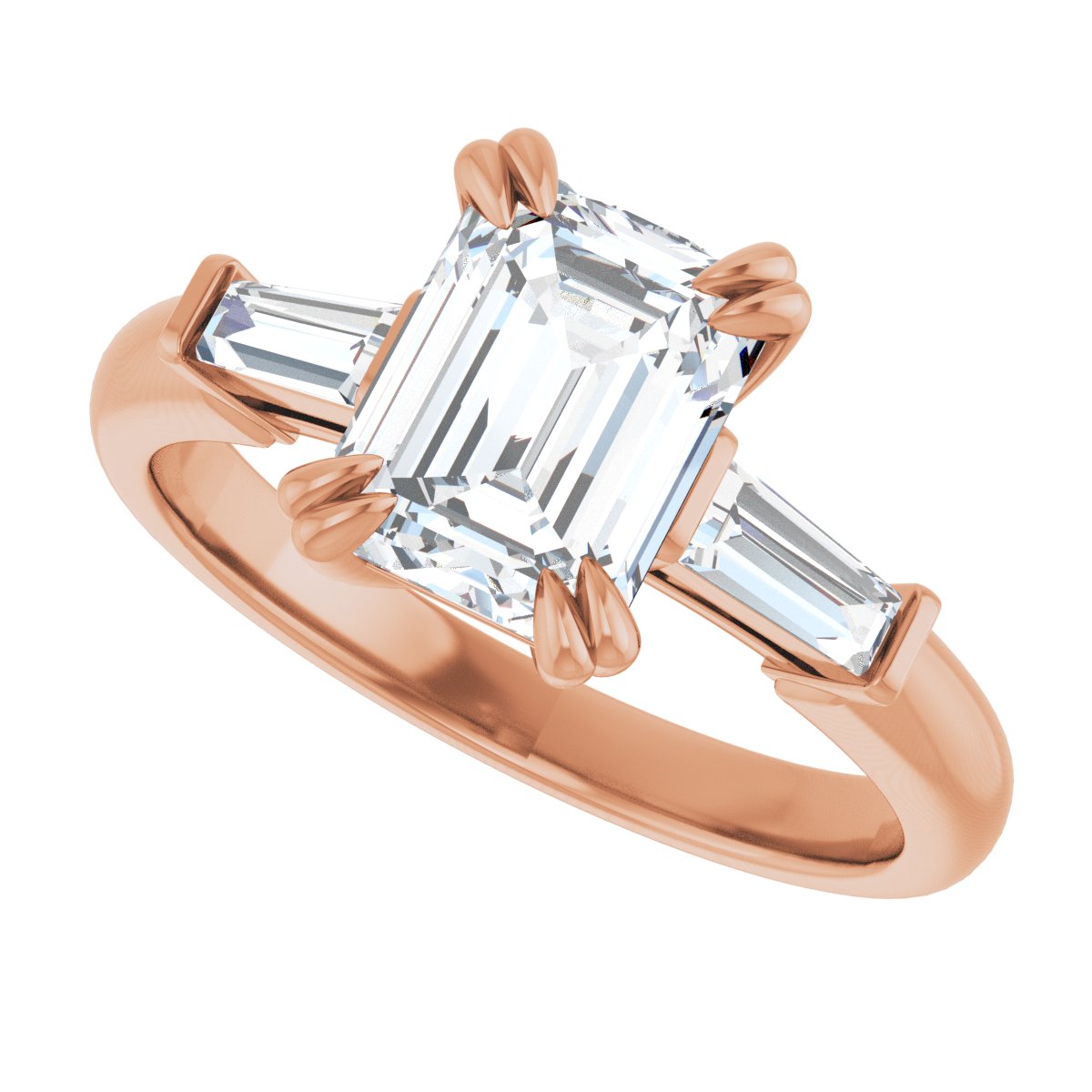 Emerald Double Claw-Prong Three-Stone Engagement Ring Semi-Mount - gallery - Series 122977