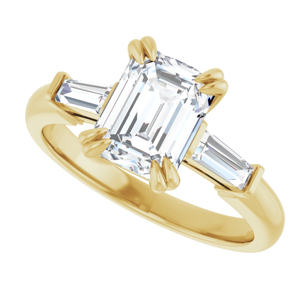 Emerald Double Claw-Prong Three-Stone Engagement Ring Semi-Mount - gallery - Series 122977