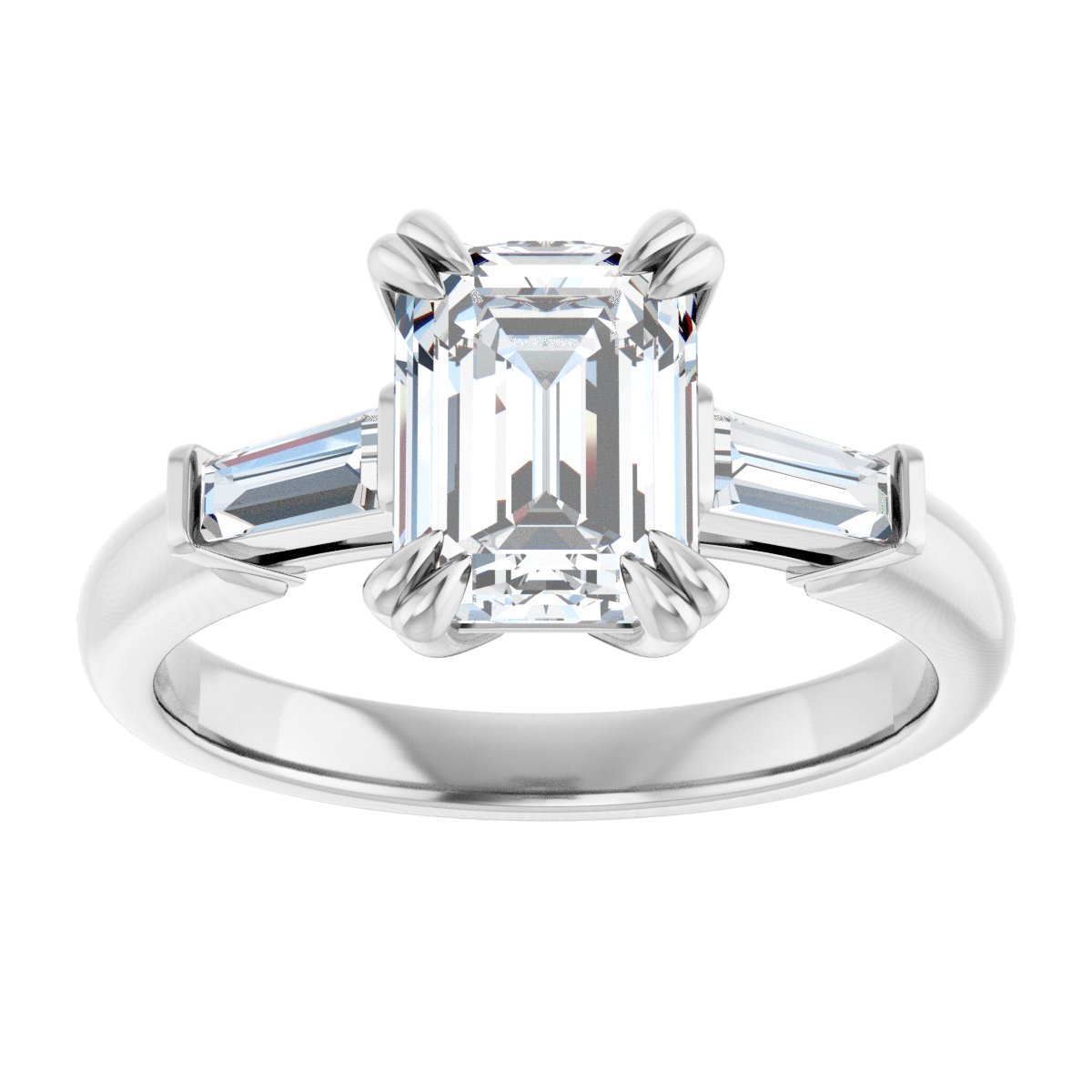 Emerald Double Claw-Prong Three-Stone Engagement Ring Semi-Mount - gallery - Series 122977