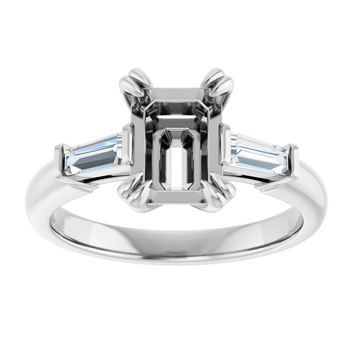 Emerald Double Claw-Prong Three-Stone Engagement Ring Semi-Mount - gallery - Series 122977