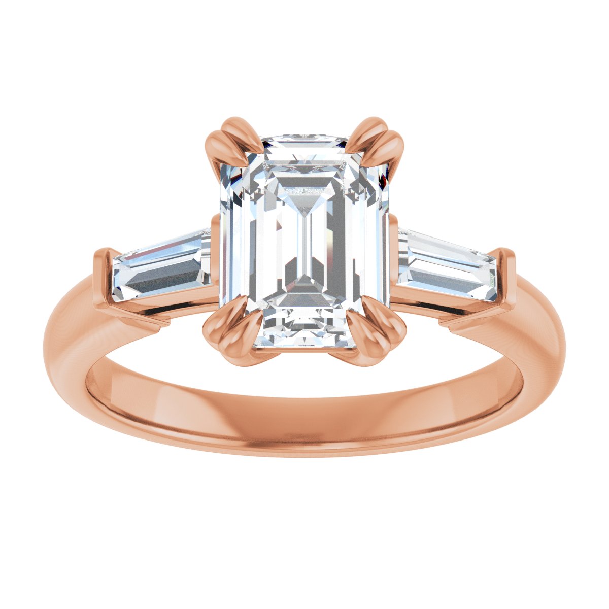 Emerald Double Claw-Prong Three-Stone Engagement Ring Semi-Mount - gallery - Series 122977