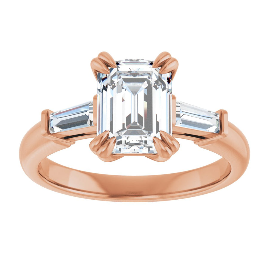 Emerald Double Claw-Prong Three-Stone Engagement Ring Semi-Mount - gallery - Series 122977
