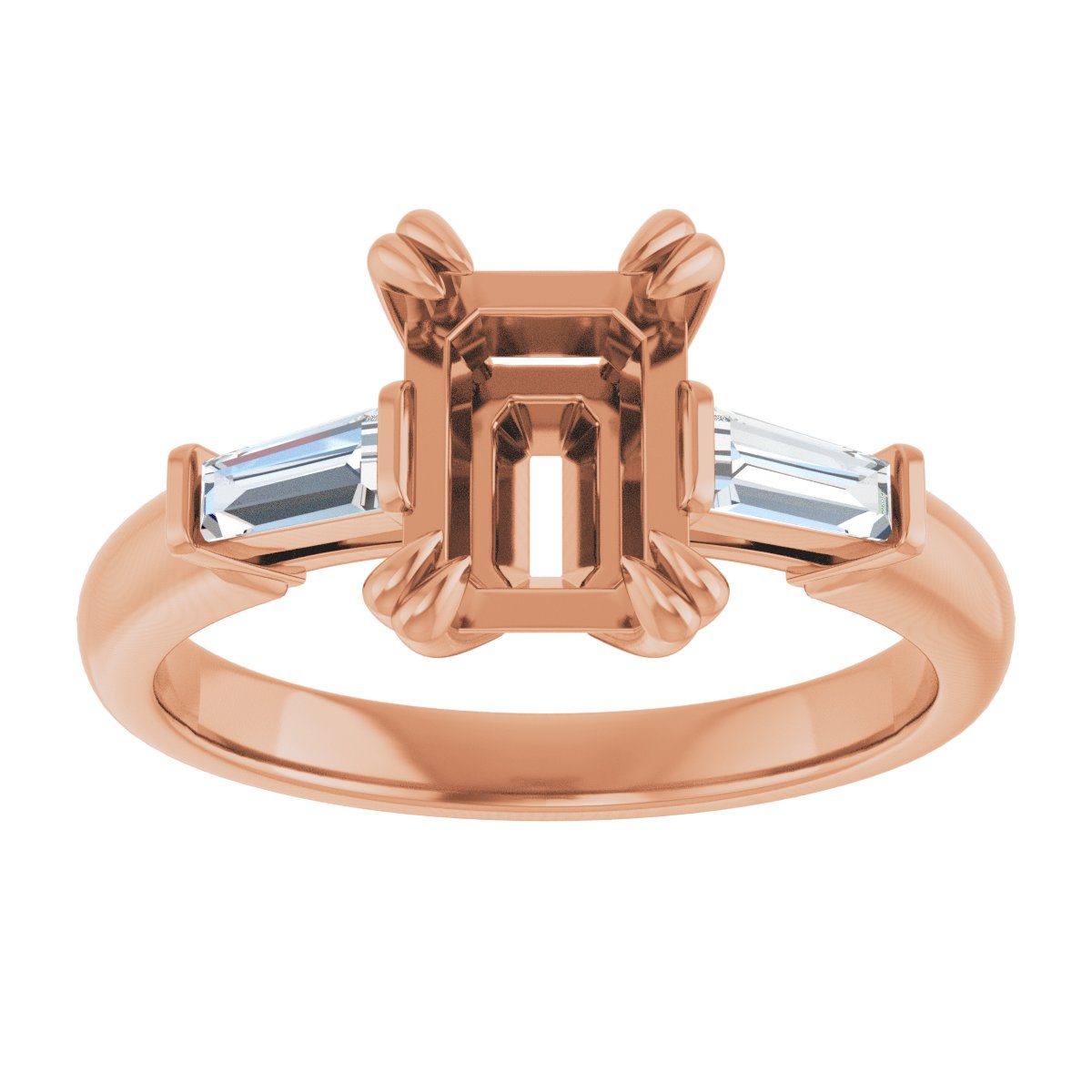 Emerald Double Claw-Prong Three-Stone Engagement Ring Semi-Mount - gallery - Series 122977