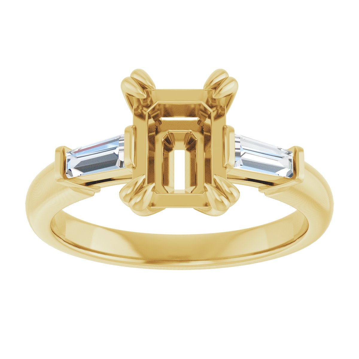 Emerald Double Claw-Prong Three-Stone Engagement Ring Semi-Mount - gallery - Series 122977