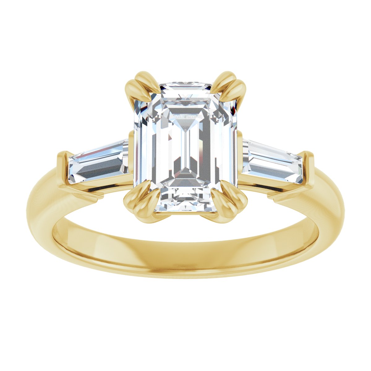 Emerald Double Claw-Prong Three-Stone Engagement Ring Semi-Mount - gallery - Series 122977