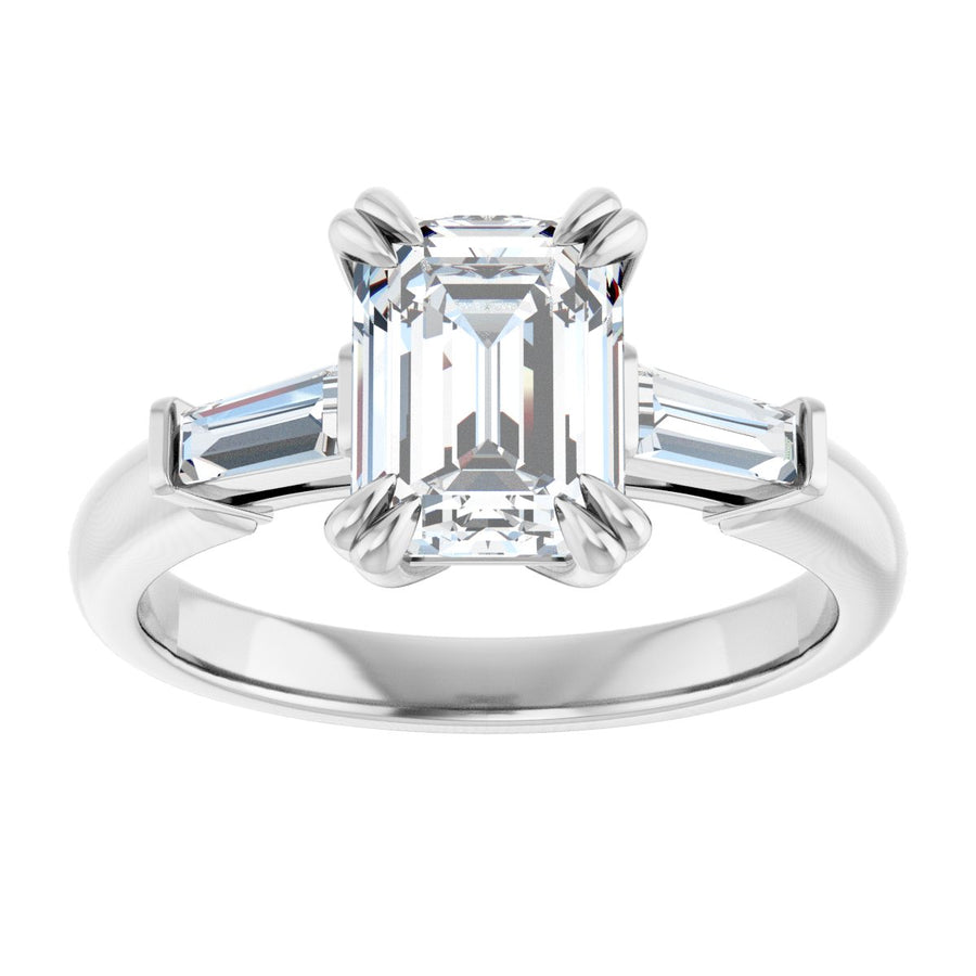 Emerald Double Claw-Prong Three-Stone Engagement Ring Semi-Mount - gallery - Series 122977