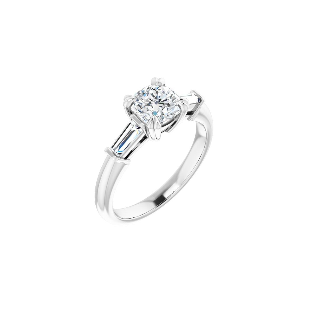 Natural Diamond Cushion Double Claw-Prong Three-Stone Engagement Ring Semi-Mount - 14K White Gold - Series 122977
