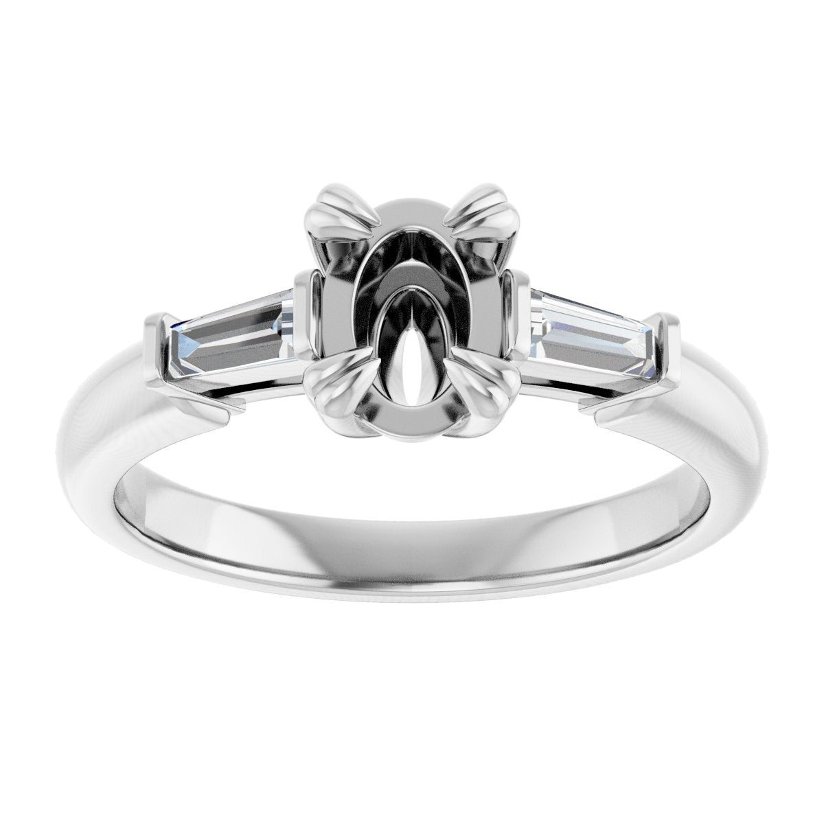 Oval Double Claw-Prong Three-Stone Engagement Ring Semi-Mount - gallery - Series 122977