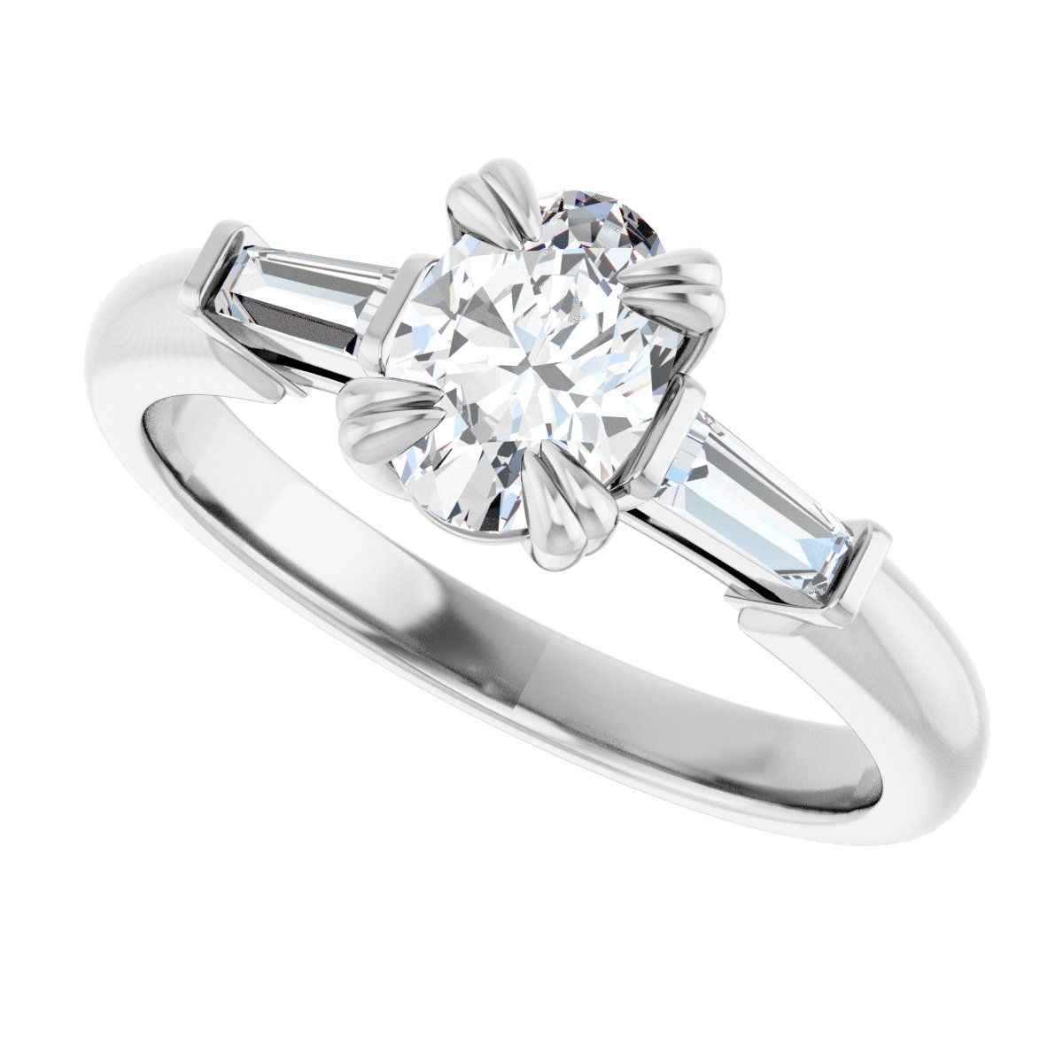 Oval Double Claw-Prong Three-Stone Engagement Ring Semi-Mount - gallery - Series 122977