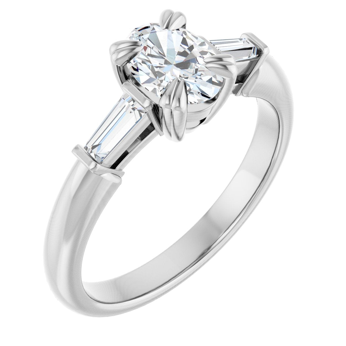 Natural Diamond Oval Double Claw-Prong Three-Stone Engagement Ring Semi-Mount - 14K White Gold - Series 122977