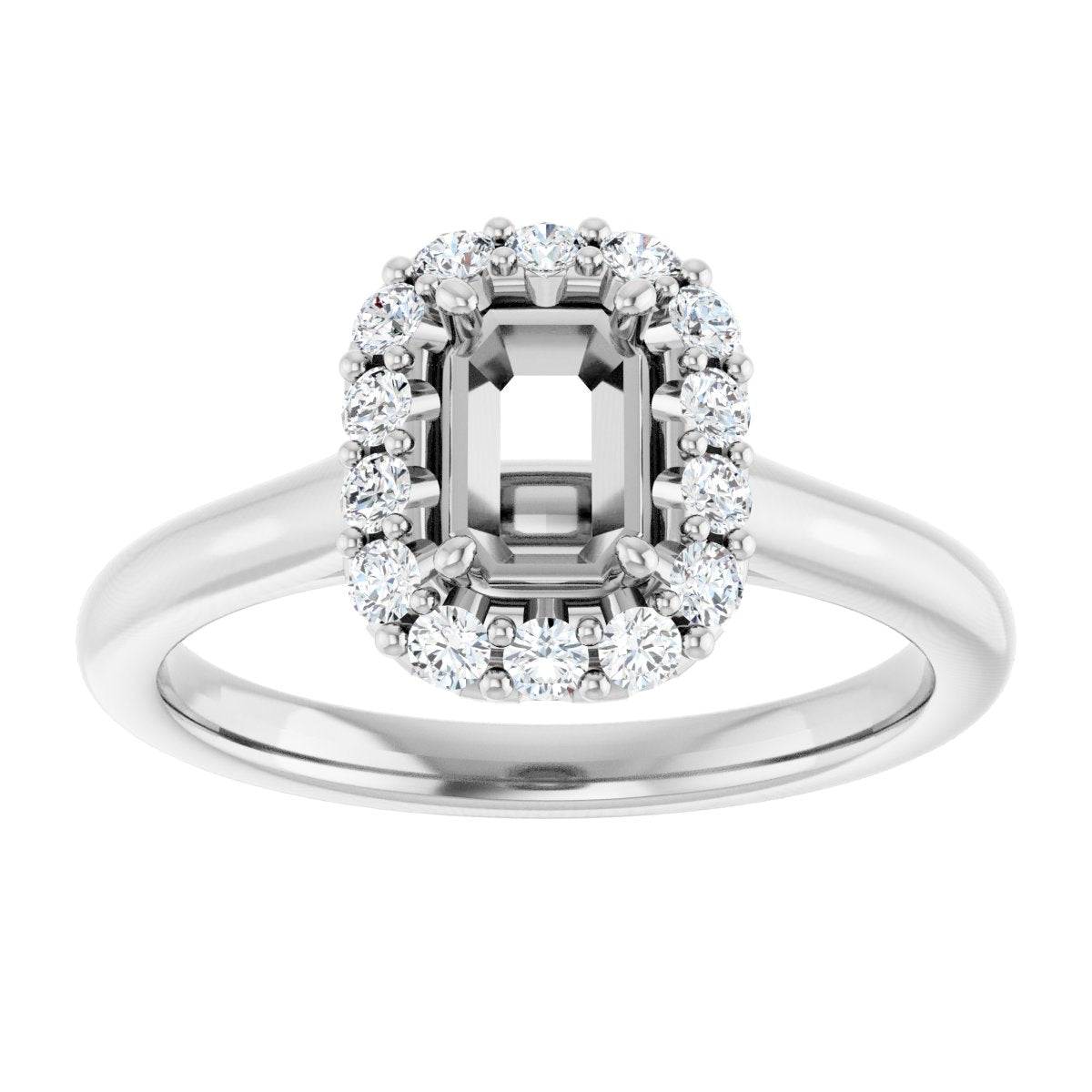 Emerald Halo-Style Engagement Ring Semi-Mount - gallery - Series 123336