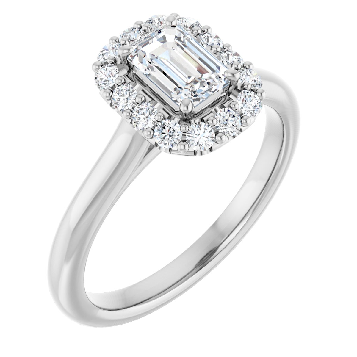 Natural Diamond Emerald Halo-Style Engagement Ring Semi-Mount - 14K White Gold - Series 123336