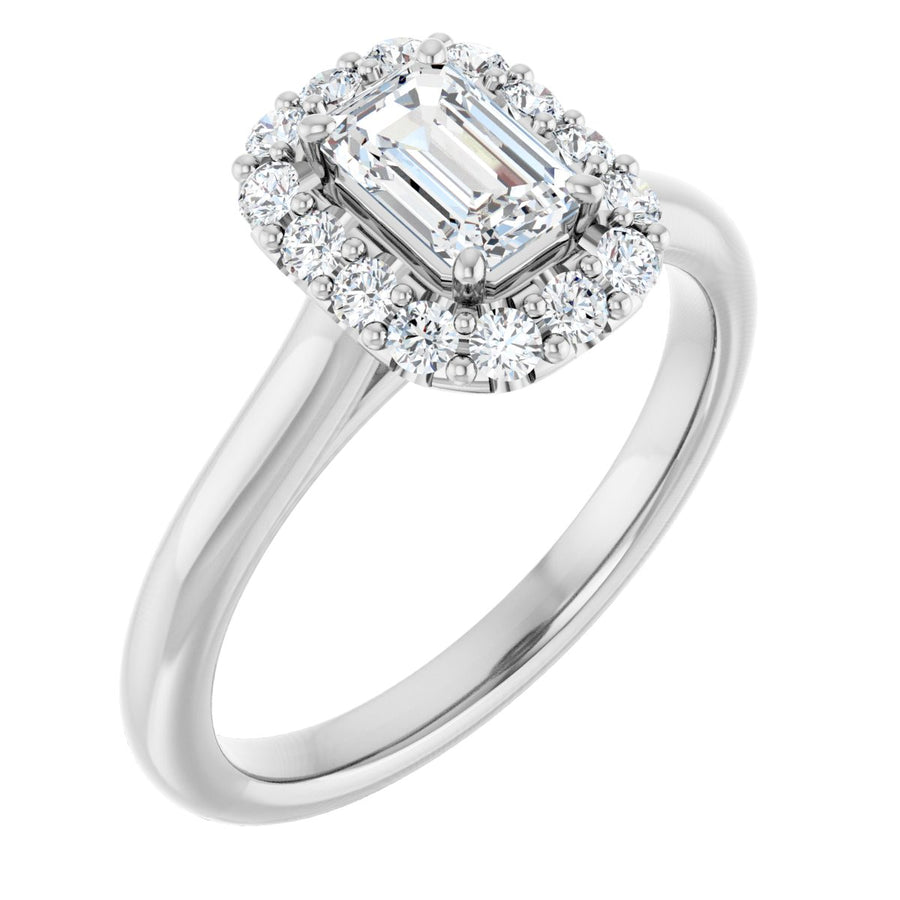 Natural Diamond Emerald Halo-Style Engagement Ring Semi-Mount - 14K White Gold - Series 123336