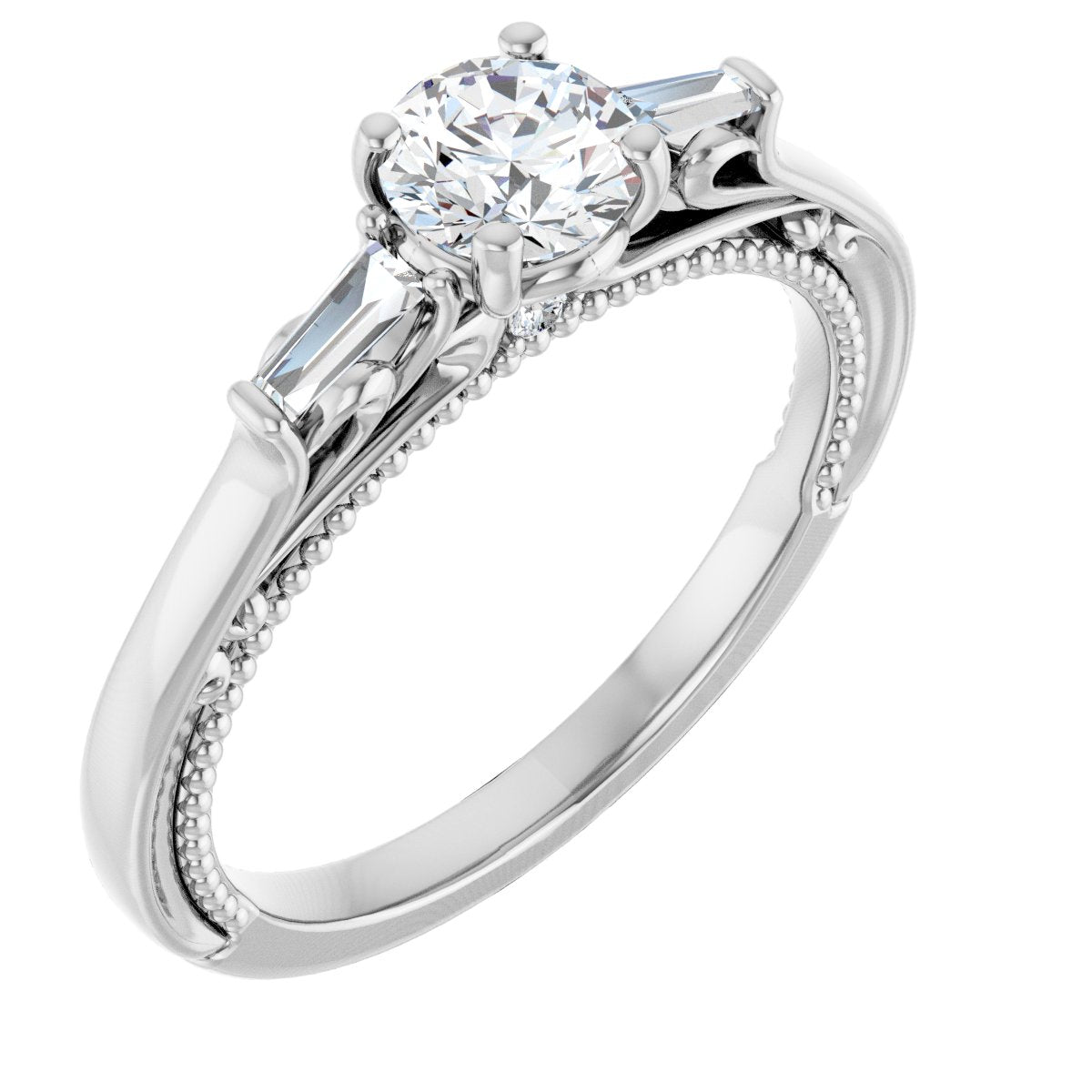 Natural Diamond Round Three-Stone Engagement Ring Semi-Mount - Platinum - Series 123405