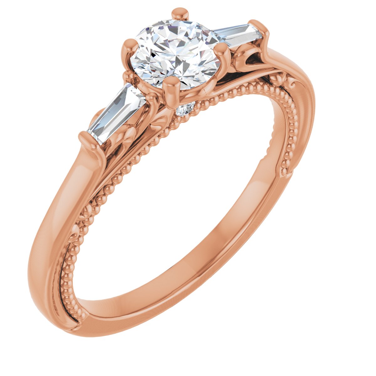 Natural Diamond Round Three-Stone Engagement Ring Semi-Mount - 14K Rose Gold - Series 123405