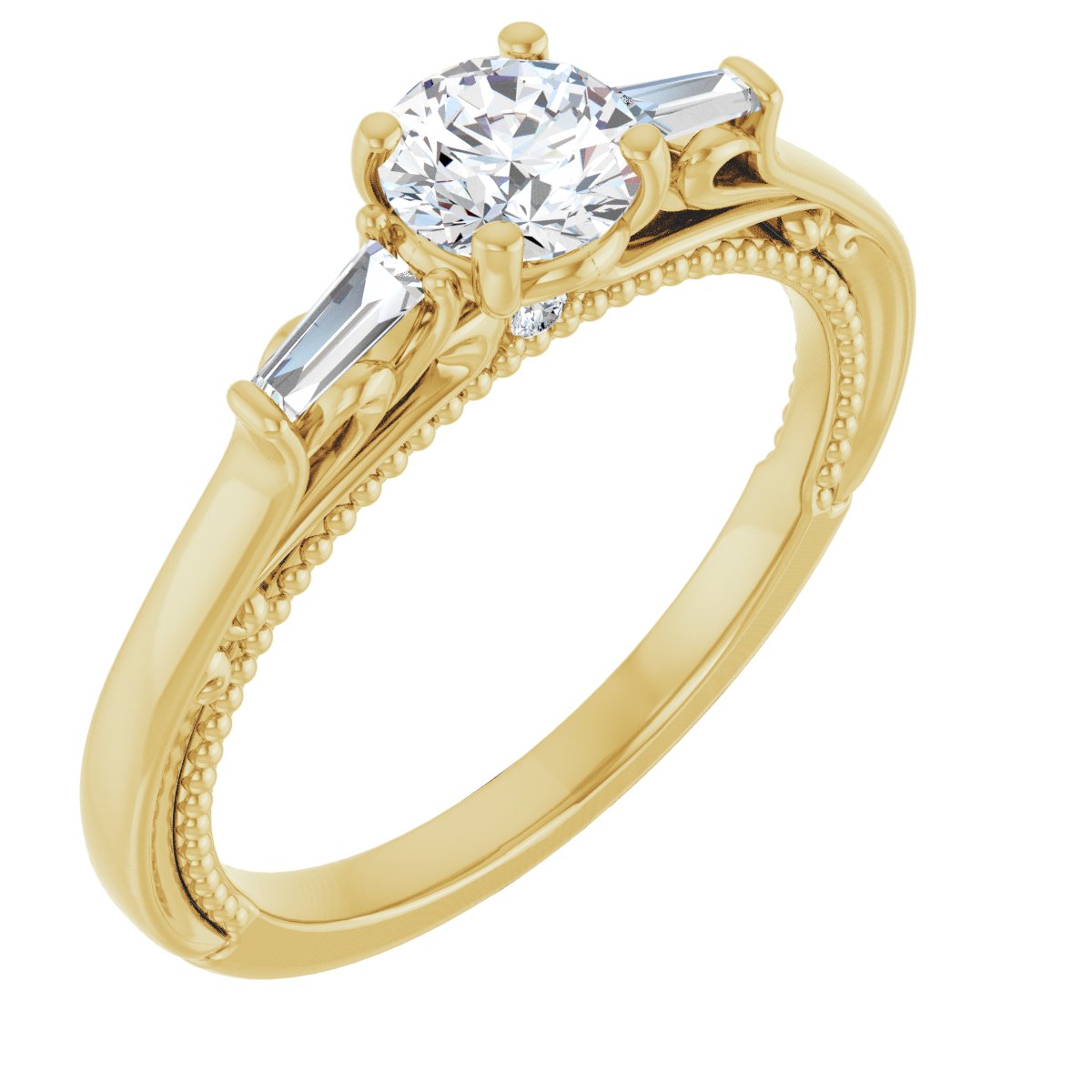 Natural Diamond Round Three-Stone Engagement Ring Semi-Mount - 14K Yellow Gold - Series 123405