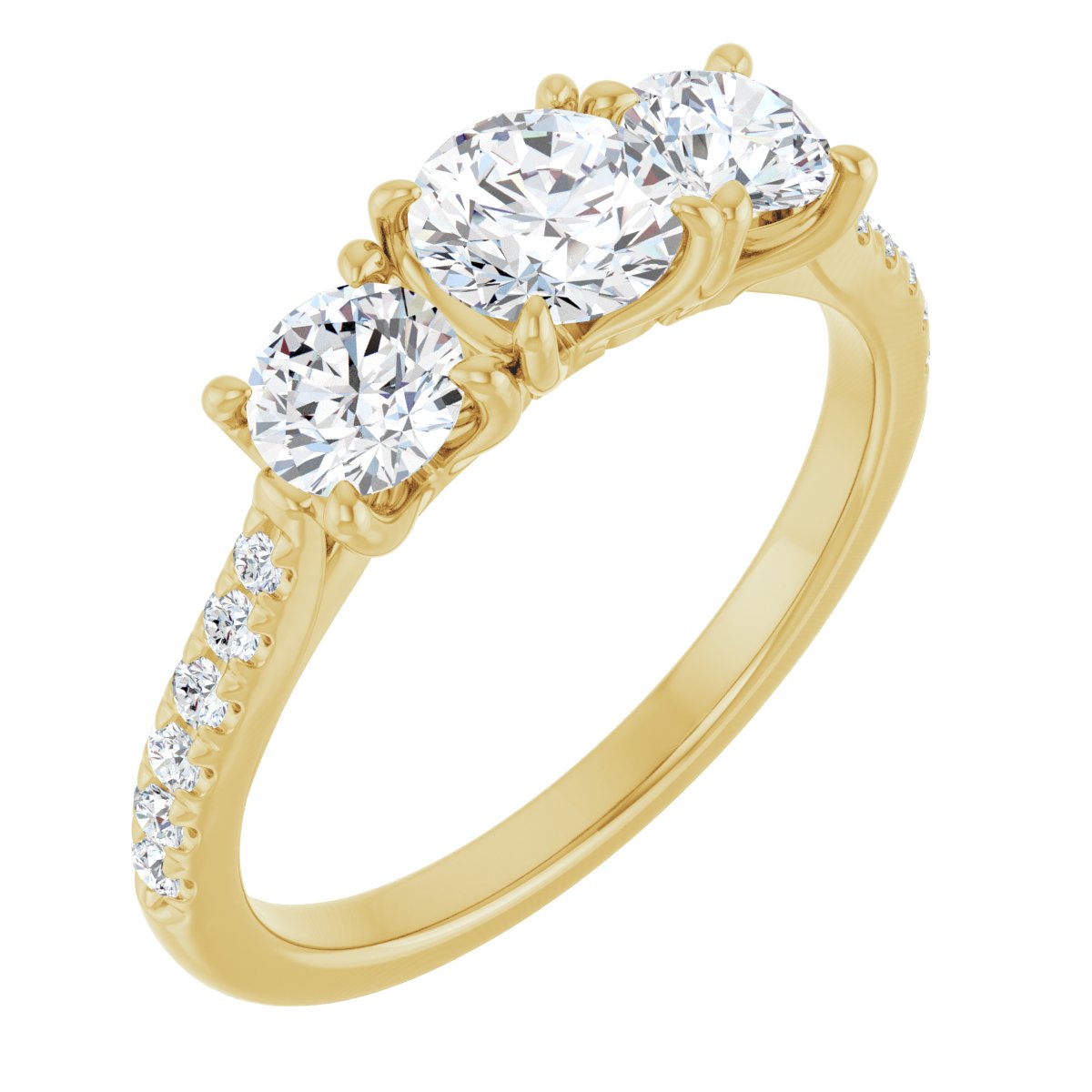 Natural Diamond Round Three-Stone Engagement Ring Semi-Mount - 14K Yellow Gold - Series 123447