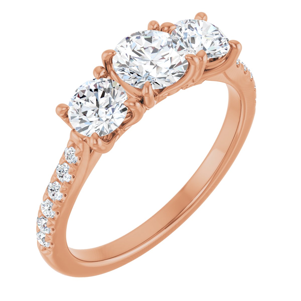Natural Diamond Round Three-Stone Engagement Ring Semi-Mount - 14K Rose Gold - Series 123447