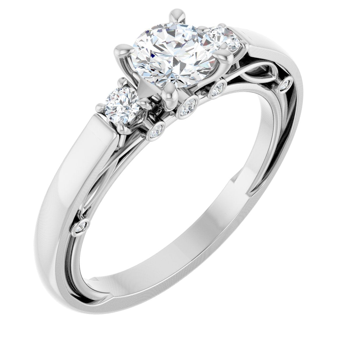 Natural Diamond Round Three-Stone Engagement Ring Semi-Mount - Platinum - Series 123373
