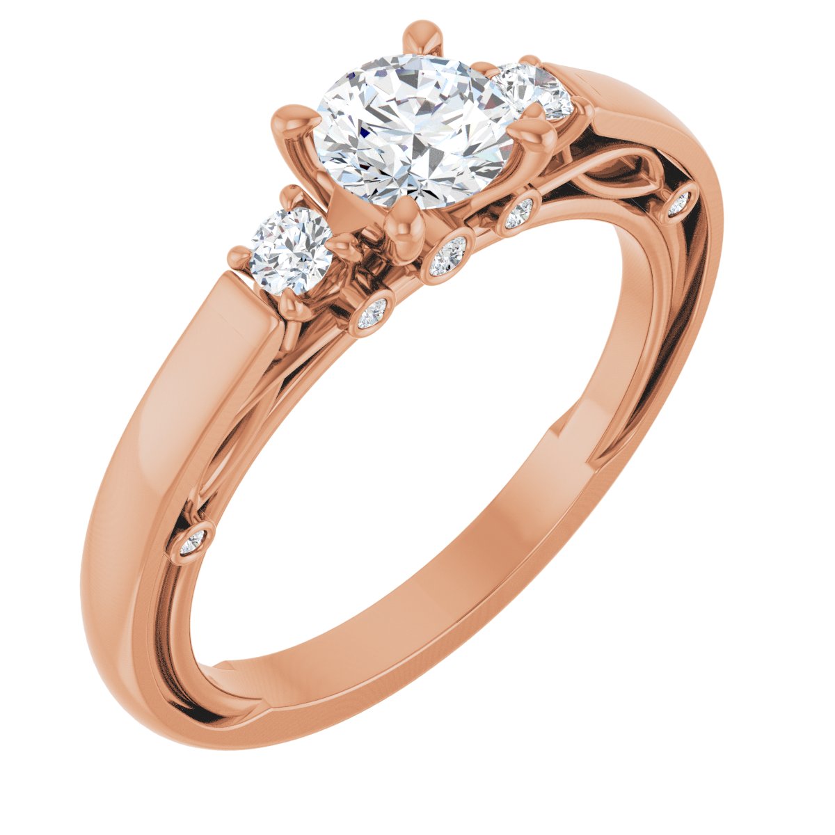 Natural Diamond Round Three-Stone Engagement Ring Semi-Mount - 14K Rose Gold - Series 123373