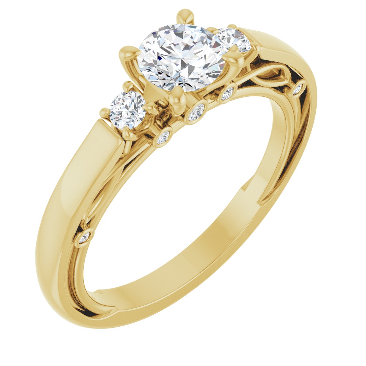 Natural Diamond Round Three-Stone Engagement Ring Semi-Mount - 14K Yellow Gold - Series 123373
