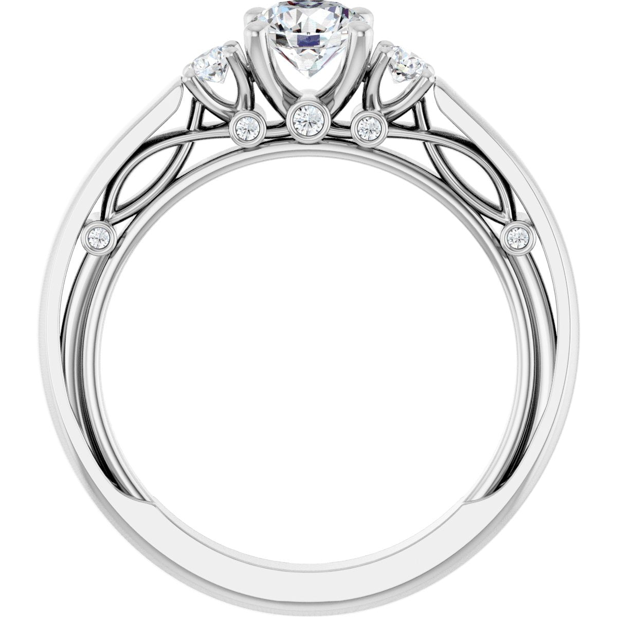 Round Three-Stone Engagement Ring Semi-Mount - gallery - Series 123373