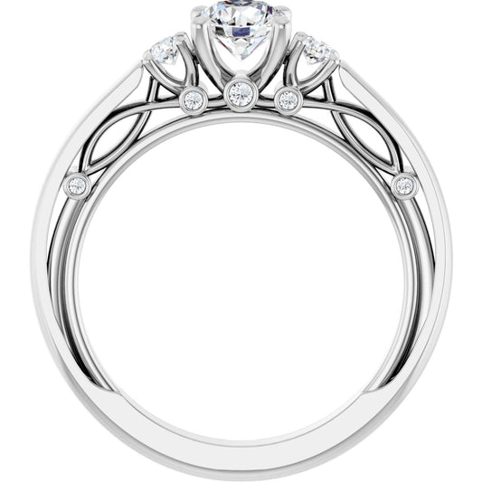Round Three-Stone Engagement Ring Semi-Mount - gallery - Series 123373