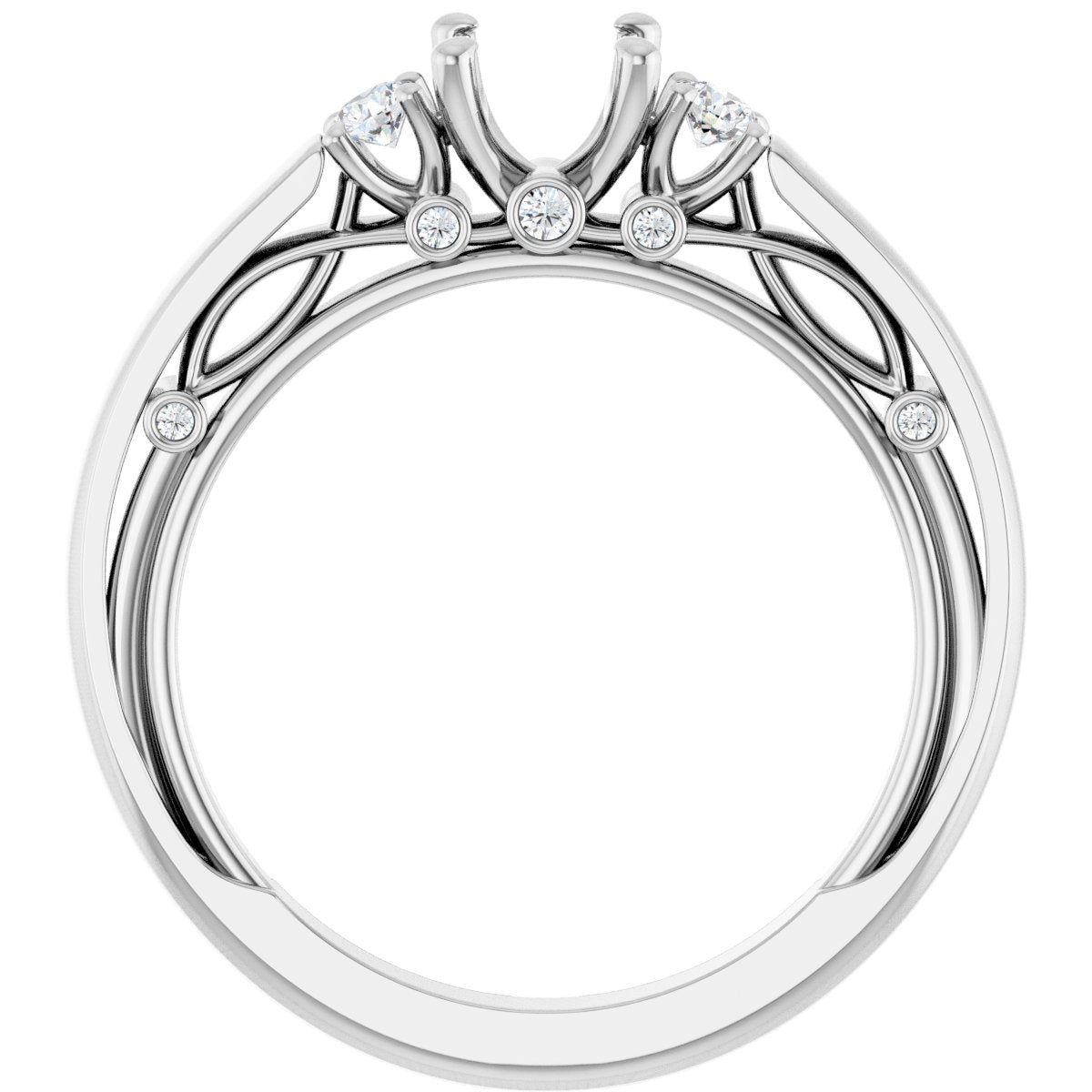 Round Three-Stone Engagement Ring Semi-Mount - gallery - Series 123373