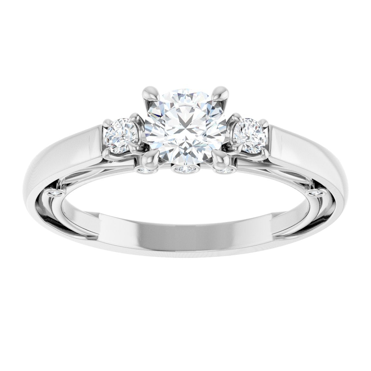 Round Three-Stone Engagement Ring Semi-Mount - gallery - Series 123373