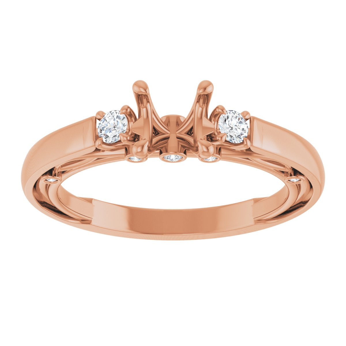 Round Three-Stone Engagement Ring Semi-Mount - gallery - Series 123373