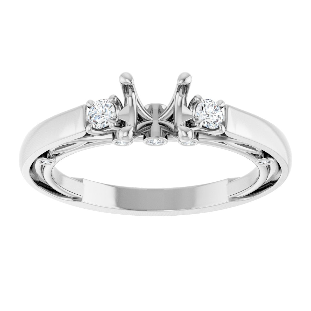 Round Three-Stone Engagement Ring Semi-Mount - gallery - Series 123373