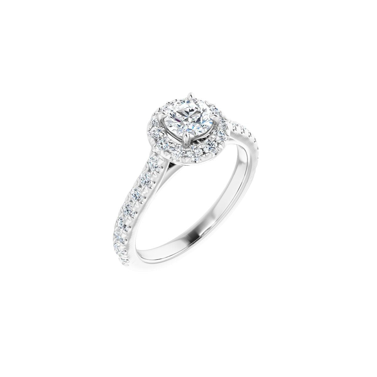 Natural Diamond Round French-Set Halo-Style Engagement Ring Semi-Mount - Platinum - Series 123451