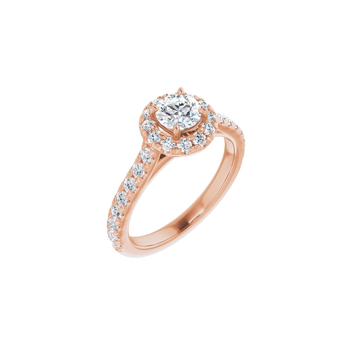 Natural Diamond Round French-Set Halo-Style Engagement Ring Semi-Mount - 14K Rose Gold - Series 123451