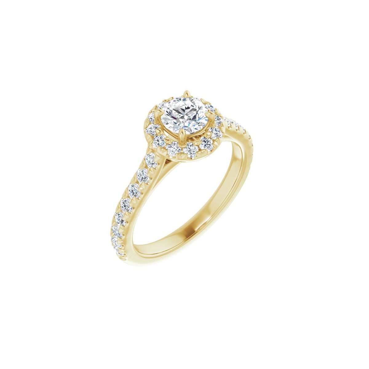 Natural Diamond Round French-Set Halo-Style Engagement Ring Semi-Mount - 14K Yellow Gold - Series 123451