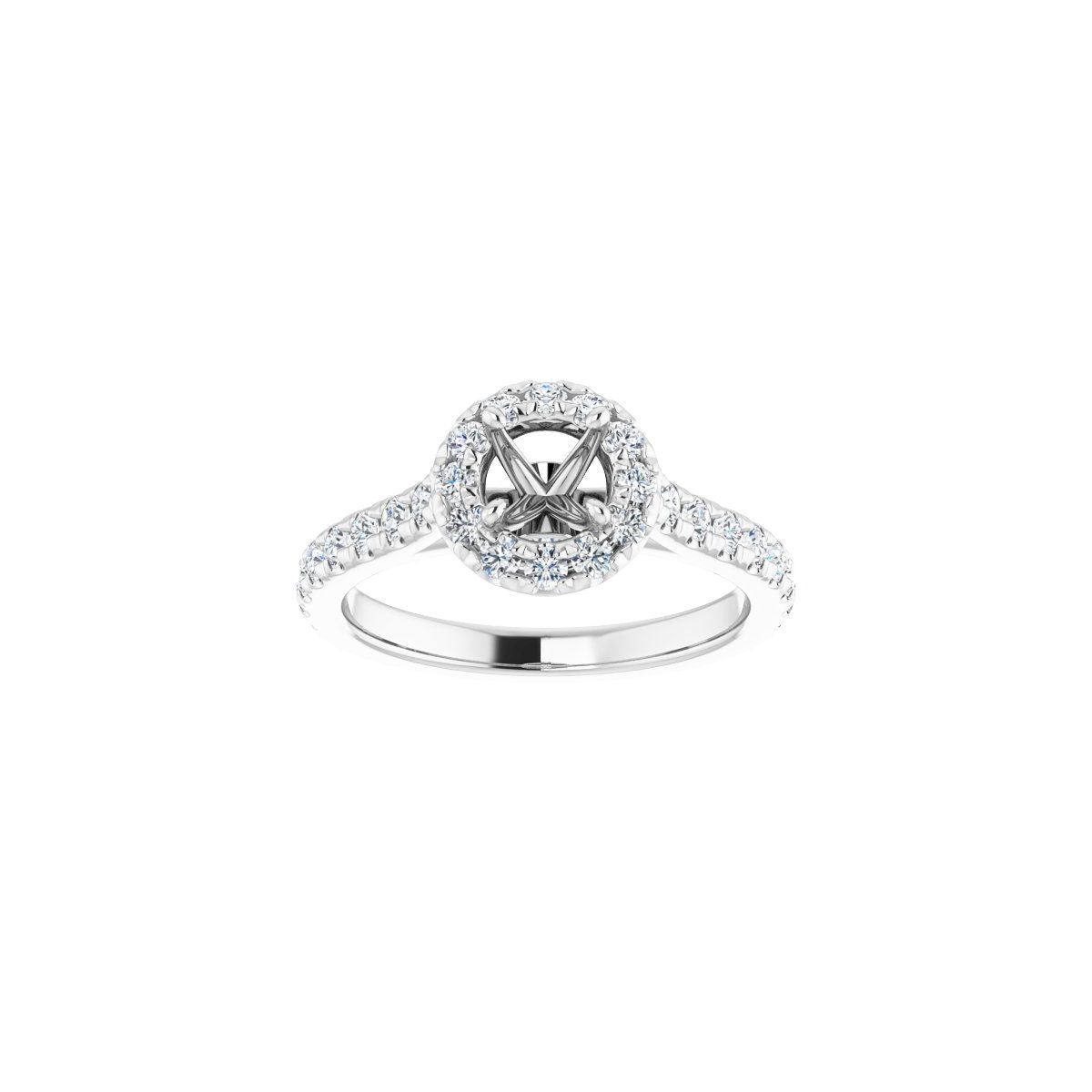 Round French-Set Halo-Style Engagement Ring Semi-Mount - gallery - Series 123451